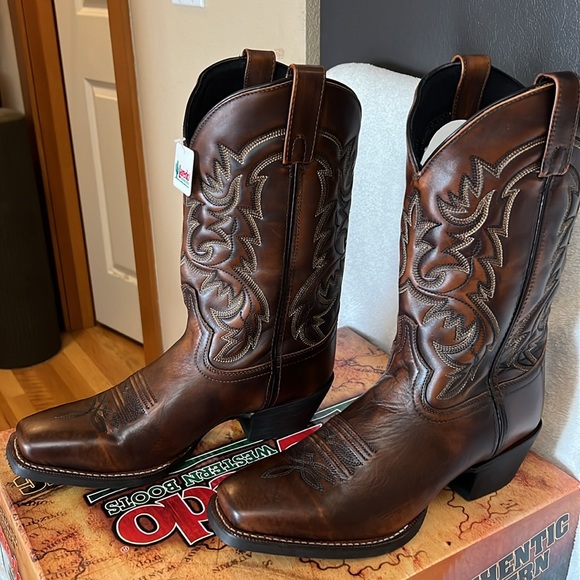 NEW MENS LAREDO 12” Emporia Cowboy Boots Leather Square Toe 8 1/2 EW Dark Brown - Picture 7 of 9